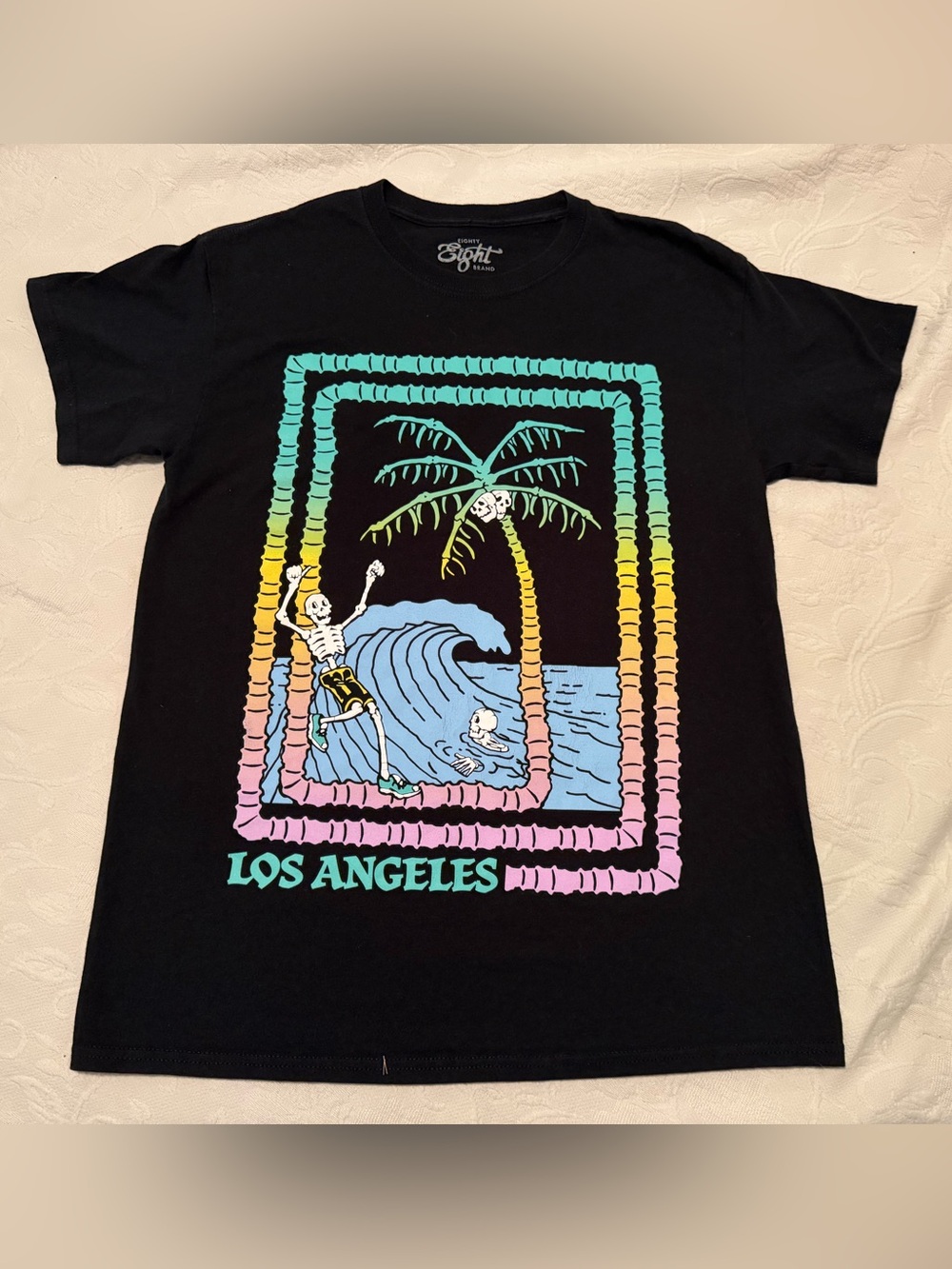 Eighty Eight Brand Los Angeles Skeleton Surf Men's M Black 100% Cotton